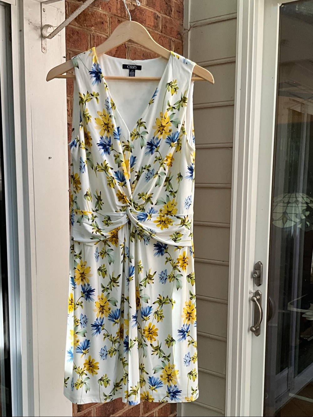 Chaus White Midi Dress with Yellow and Blue Floral Print
